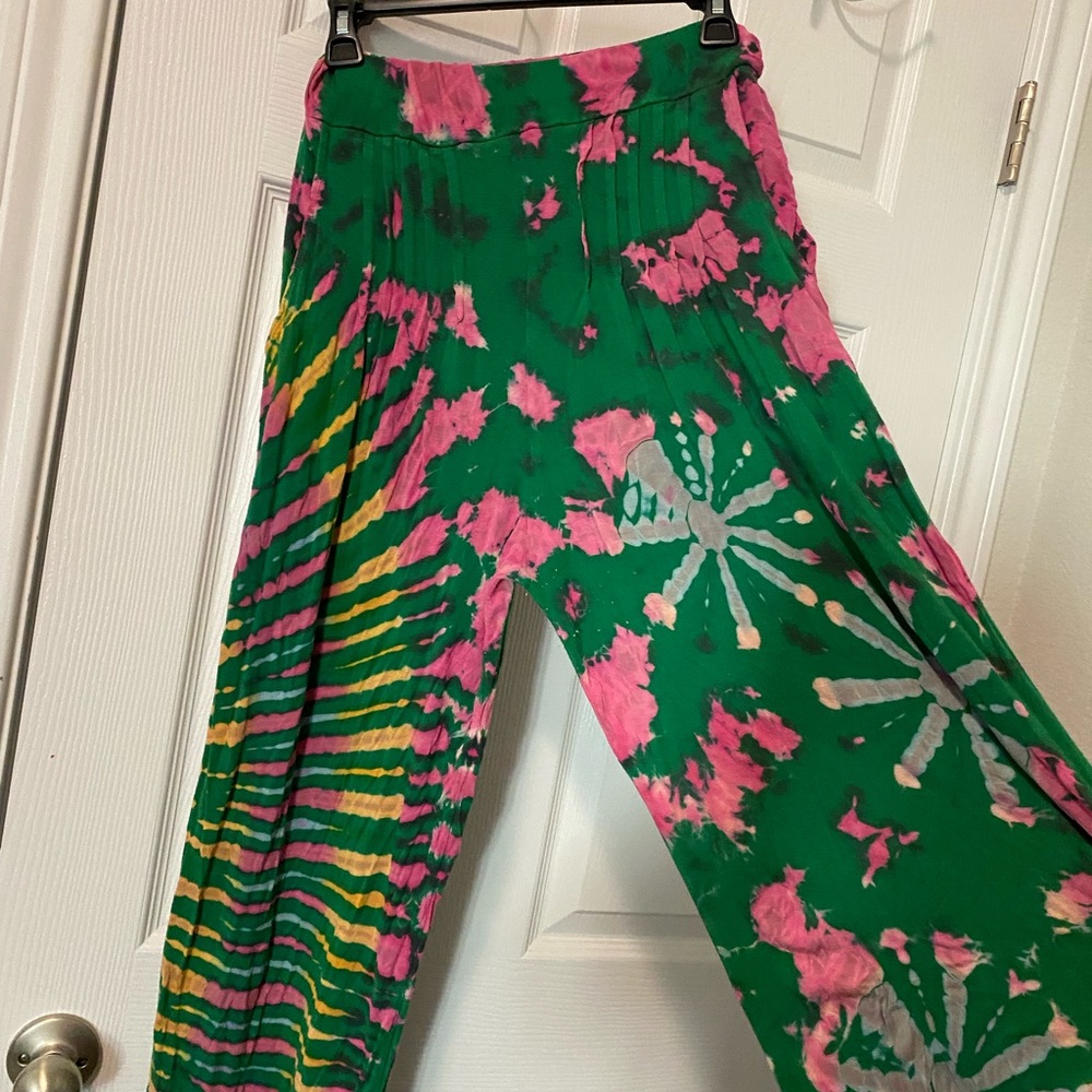 Tye Dye Harem Pants (Green, Pink, Yellow) Stretchy Hippie Boho Bohemian
